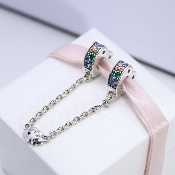 Pandora Rainbow Hearts & Cloud Safety Chain Charm - Picture 3 of 5